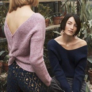 Anthropologie twist tie back navy sweater